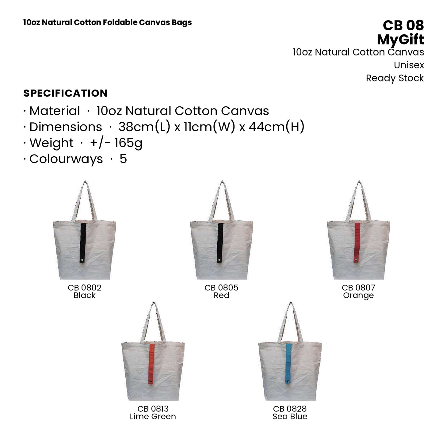 Canvas Bags - 10oz Natural Cotton Foldable Canvas Bags | CB08 | Specification and colour range | Artiztee