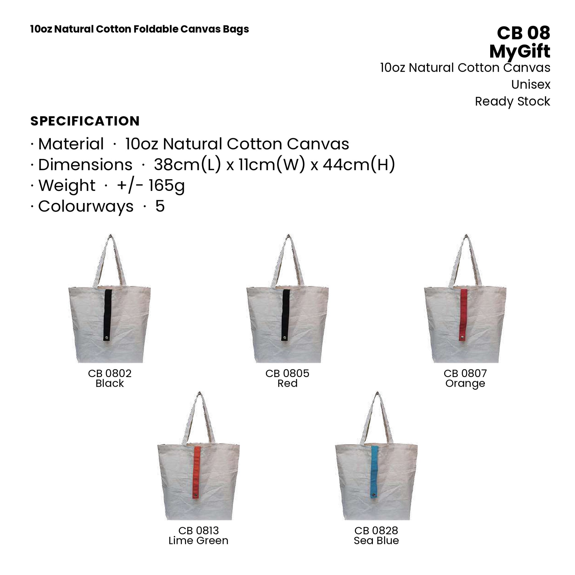 Canvas Bags - 10oz Natural Cotton Foldable Canvas Bags | CB08 | Specification and colour range | Artiztee