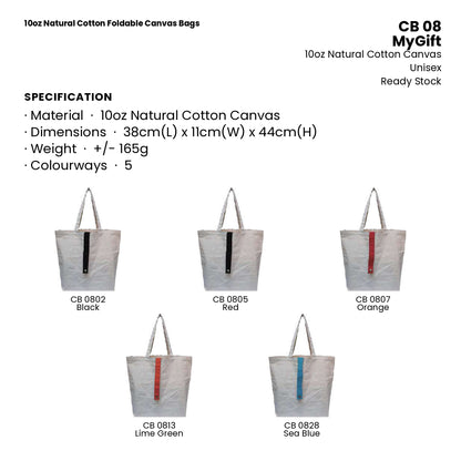 Canvas Bags - 10oz Natural Cotton Foldable Canvas Bags | CB08 | Specification and colour range | Artiztee