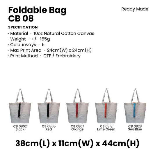 Canvas Bags - 10oz Natural Cotton Foldable Canvas Bags | CB08 | Specification and colour range | Artiztee