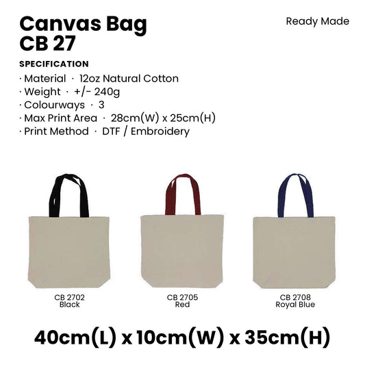 Canvas Bags - 12oz Cotton Canvas Tote Bag (landscape) | CB27 | Specification and colour range | Artiztee
