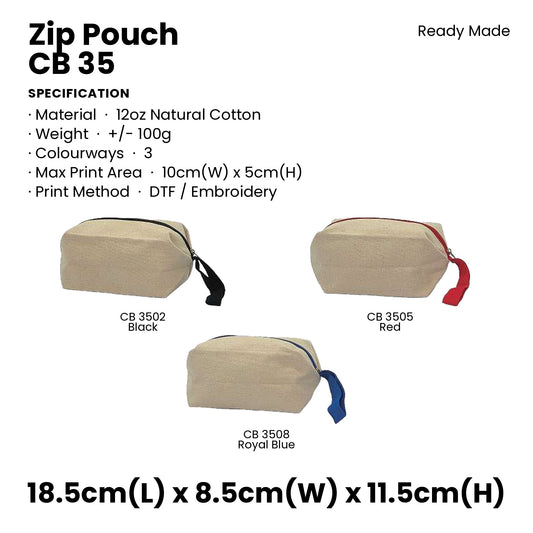 Canvas Bags - 12oz Cotton Canvas Zip Pouch | CB35 | Specification and colour range | Artiztee