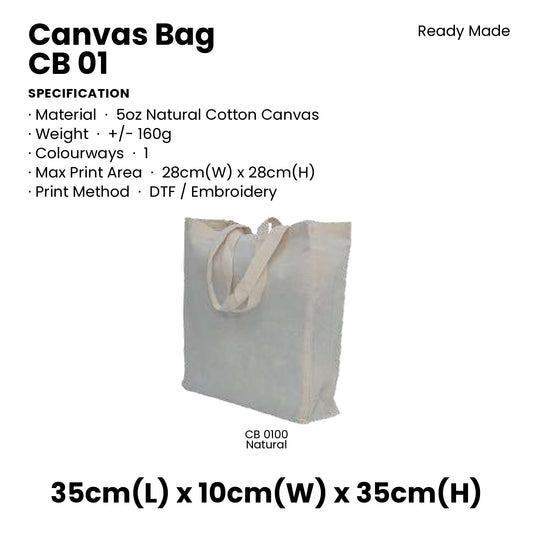 Canvas Bags - 5oz Natural Cotton Canvas Bags | CB01 | Specification and colour range | Artiztee