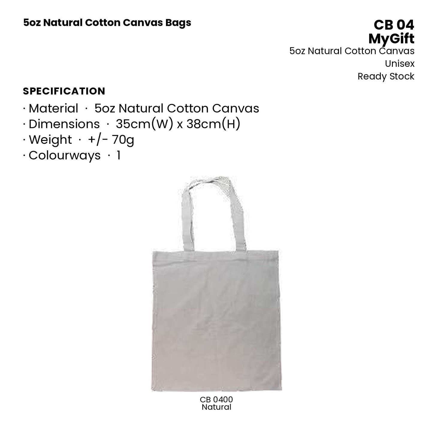 Canvas Bags - 5oz Natural Cotton Canvas Bags | CB04 | Specification and colour range | Artiztee