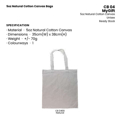 Canvas Bags - 5oz Natural Cotton Canvas Bags | CB04 | Specification and colour range | Artiztee