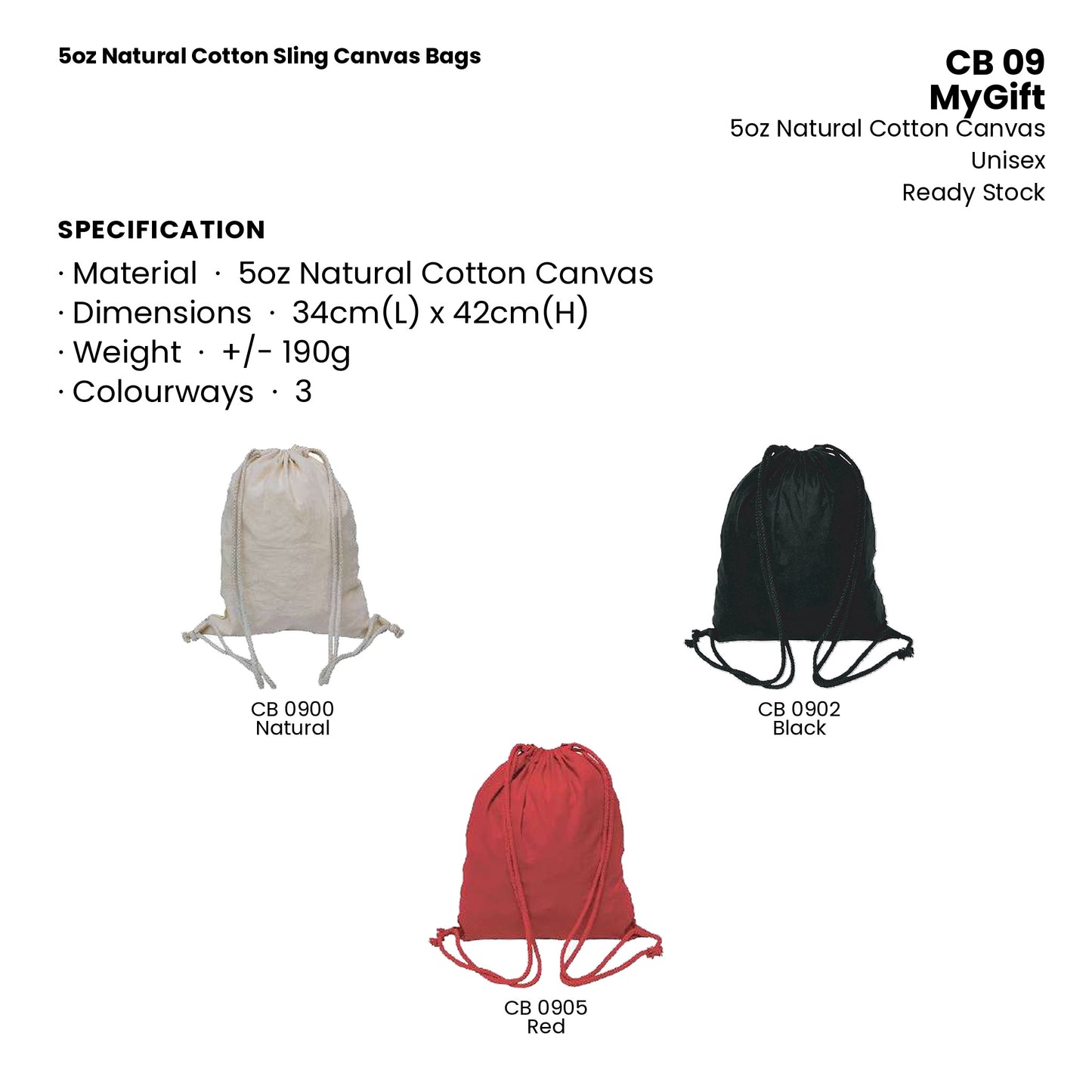 Canvas Bags - 5oz Natural Cotton Sling Canvas Bags | CB09 | Specification and colour range | Artiztee