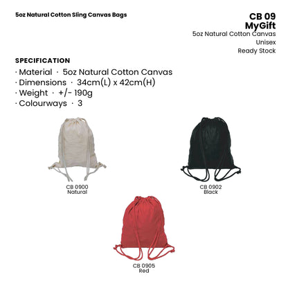 Canvas Bags - 5oz Natural Cotton Sling Canvas Bags | CB09 | Specification and colour range | Artiztee