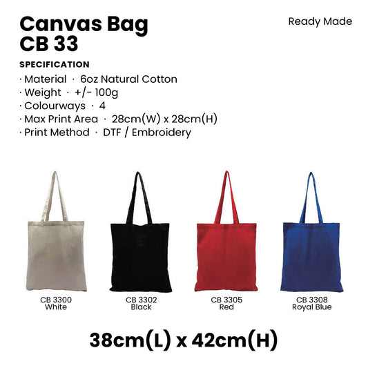Canvas Bags - 6oz Cotton Canvas Flat Tote (full-colour body) | CB33 | Specification and colour range | Artiztee