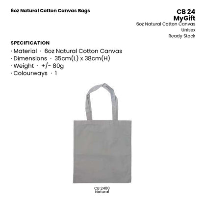Canvas Bags - 6oz Natural Cotton Canvas Bags | CB24 | Specification and colour range | Artiztee