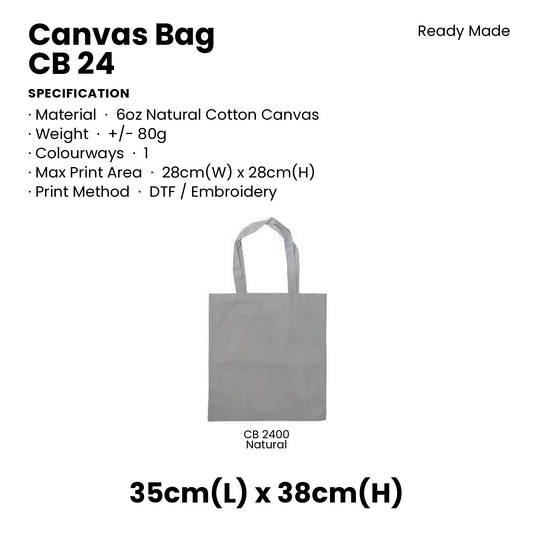 Canvas Bags - 6oz Natural Cotton Canvas Bags | CB24 | Specification and colour range | Artiztee