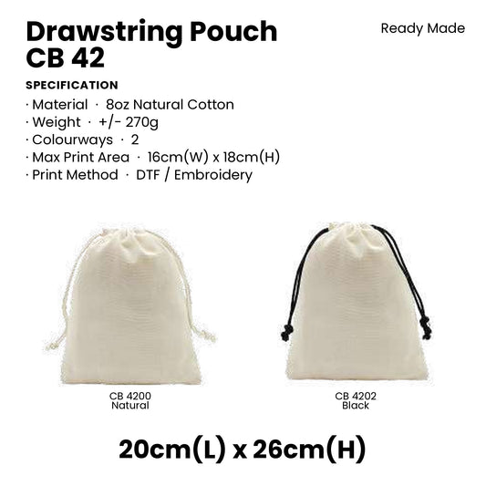 Canvas Bags - 8oz Cotton Drawstring Pouch (large) | CB42 | Specification and colour range | Artiztee