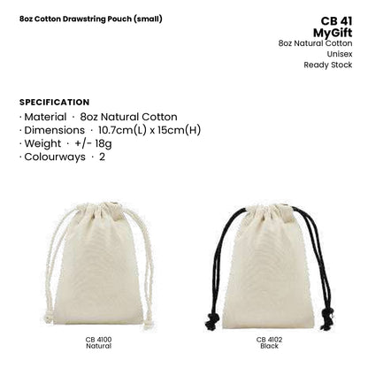 Canvas Bags - 8oz Cotton Drawstring Pouch (small) | CB41 | Specification and colour range | Artiztee