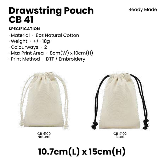 Canvas Bags - 8oz Cotton Drawstring Pouch (small) | CB41 | Specification and colour range | Artiztee
