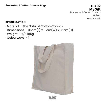 Canvas Bags - 8oz Natural Cotton Canvas Bags | CB02 | Specification and colour range | Artiztee