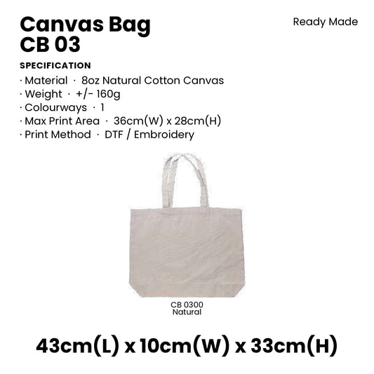 Canvas Bags - 8oz Natural Cotton Canvas Bags | CB03 | Specification and colour range | Artiztee