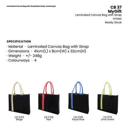 Canvas Bags - Laminated Canvas Bag with Strap (black body, landscape) | CB37 | Specification and colour range | Artiztee