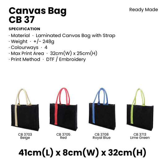 Canvas Bags - Laminated Canvas Bag with Strap (black body, landscape) | CB37 | Specification and colour range | Artiztee