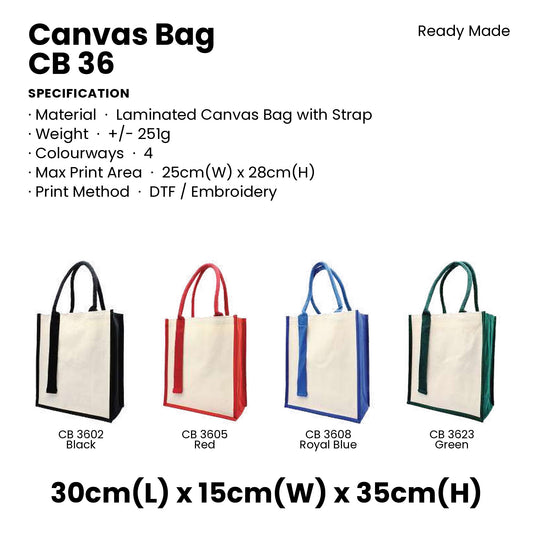 Canvas Bags - Laminated Canvas Bag with Strap | CB36 | Specification and colour range | Artiztee