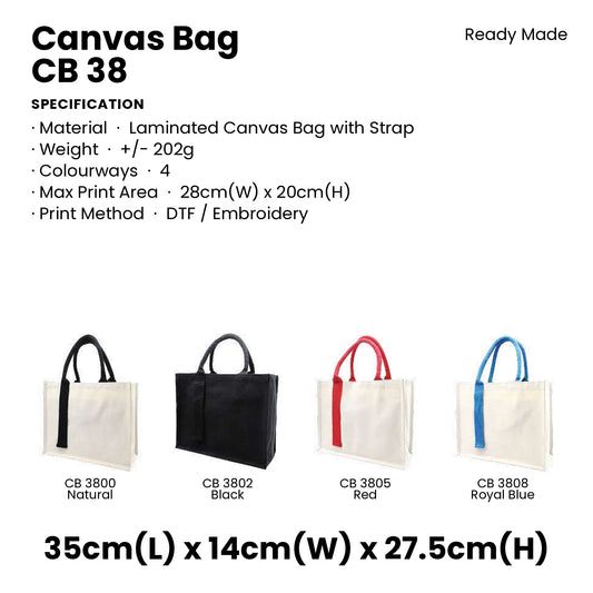 Canvas Bags - Laminated Canvas Bag with Strap (compact) | CB38 | Specification and colour range | Artiztee