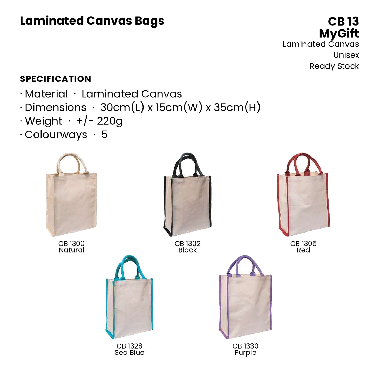 Canvas Bags - Laminated Canvas Bags | CB13 | Specification and colour range | Artiztee