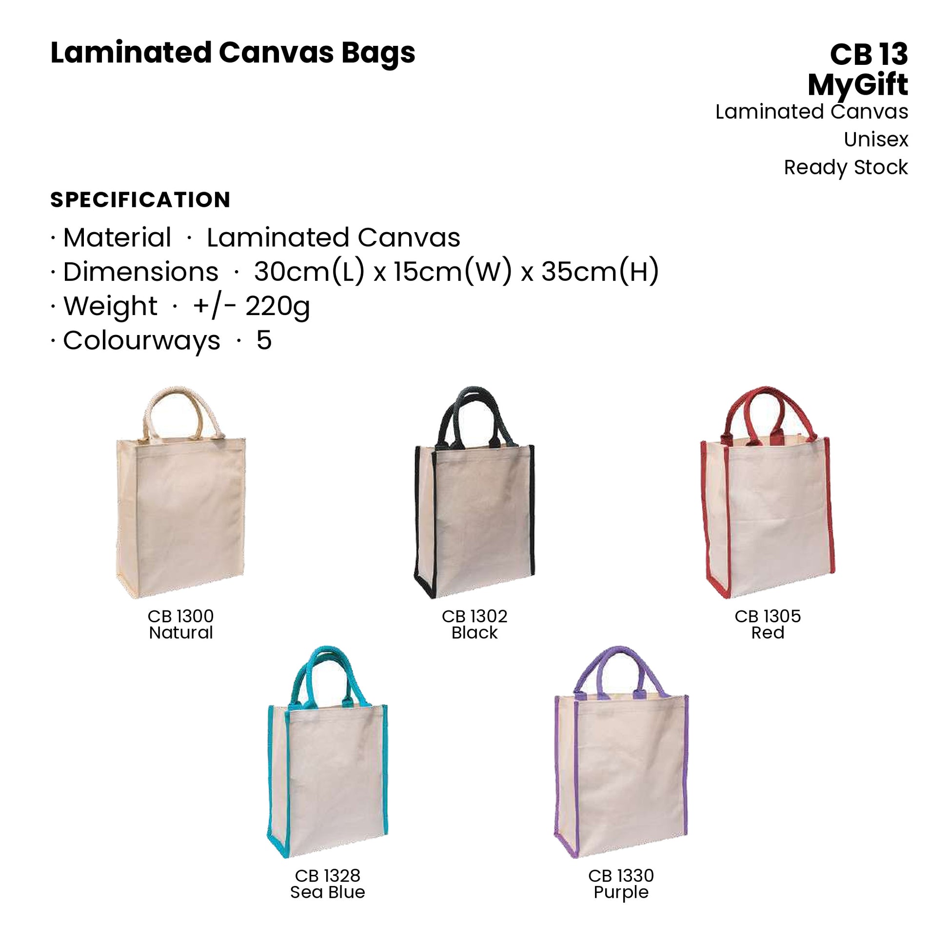 Canvas Bags - Laminated Canvas Bags | CB13 | Specification and colour range | Artiztee