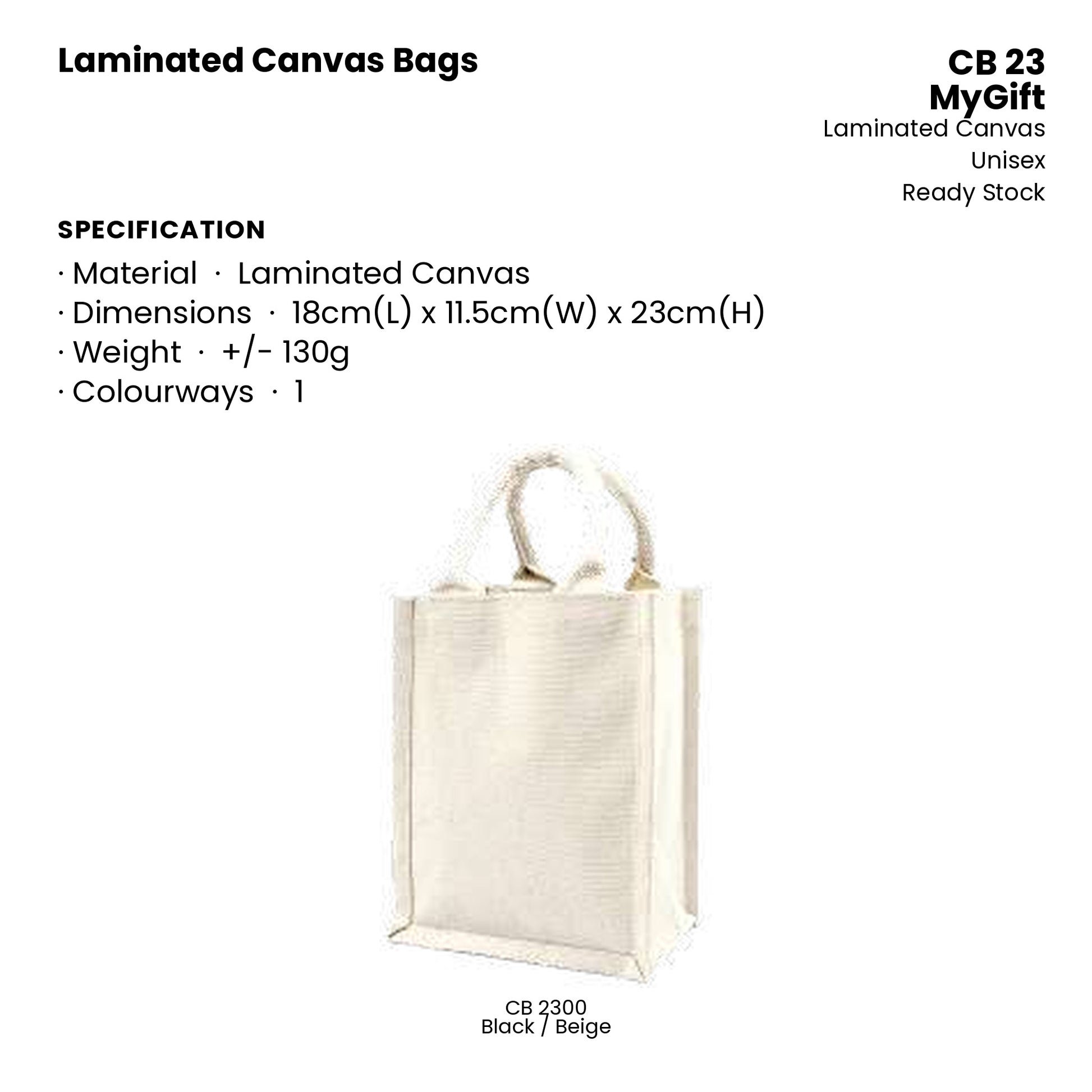 Canvas Bags - Laminated Canvas Bags | CB23 | Specification and colour range | Artiztee