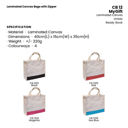 Canvas Bags - Laminated Canvas Bags with Zipper | CB12 | Specification and colour range | Artiztee