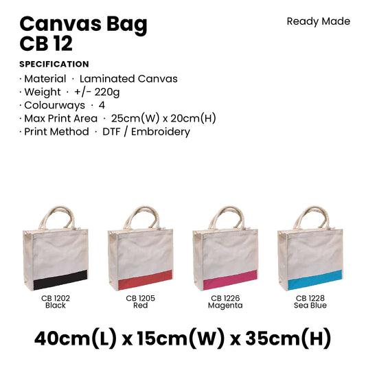 Canvas Bags - Laminated Canvas Bags with Zipper | CB12 | Specification and colour range | Artiztee