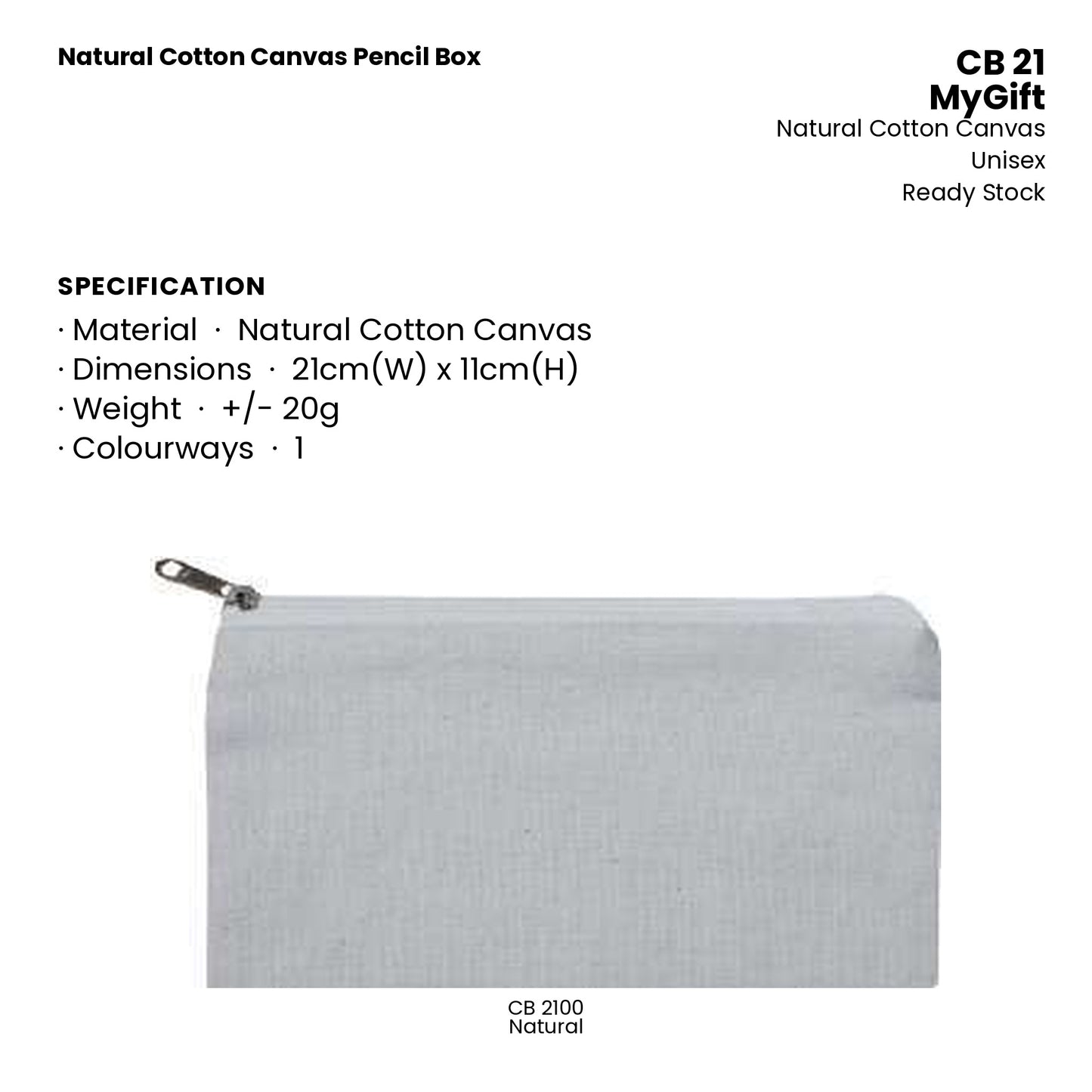 Canvas Pencil Box - Natural Cotton Canvas Pencil Box | CB21 | Specification and colour range | Artiztee