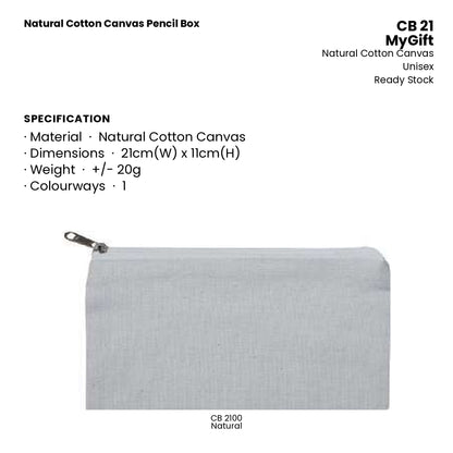 Canvas Pencil Box - Natural Cotton Canvas Pencil Box | CB21 | Specification and colour range | Artiztee