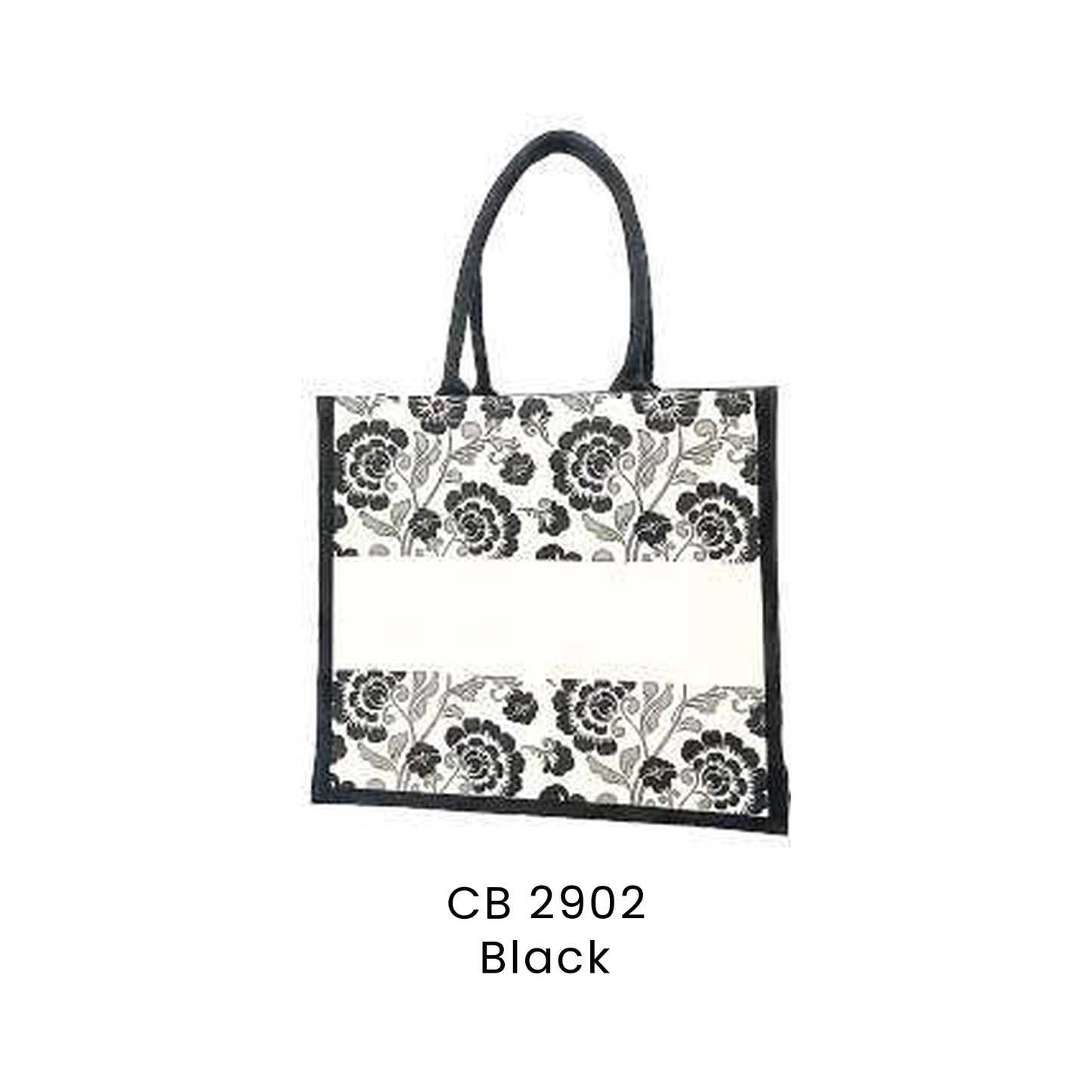 Canvas Bags - 10oz Laminated Canvas Floral-Print Tote | CB29 | Black | CB2902 | Artiztee