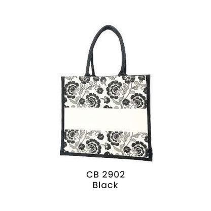 Canvas Bags - 10oz Laminated Canvas Floral-Print Tote | CB29 | Black | CB2902 | Artiztee