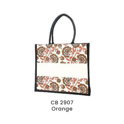 Canvas Bags - 10oz Laminated Canvas Floral-Print Tote | CB29 | Orange | CB2907 | Artiztee