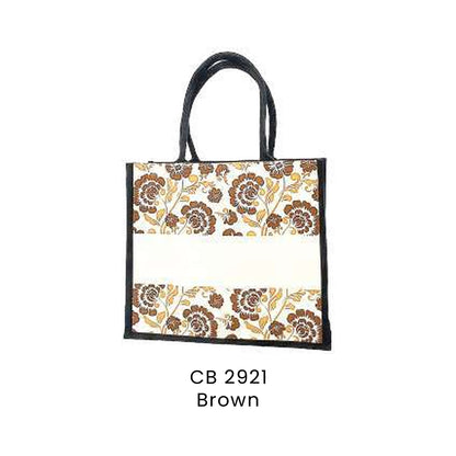 Canvas Bags - 10oz Laminated Canvas Floral-Print Tote | CB29 | Brown | CB2921 | Artiztee
