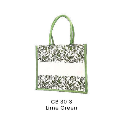 Canvas Bags - 10oz Laminated Canvas Leaf-Print Tote | CB30 | Lime Green | CB3013 | Artiztee