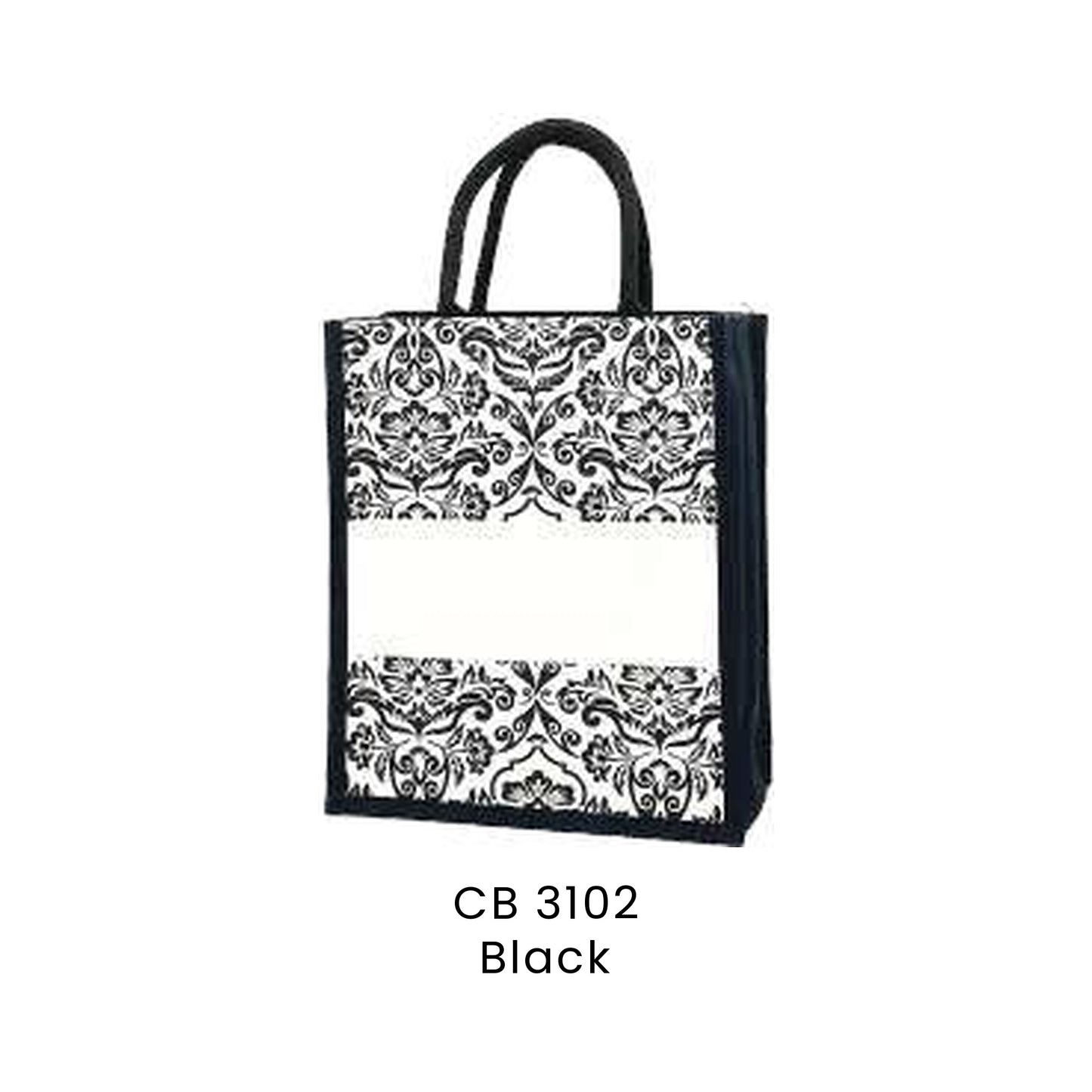 Canvas Bags - 10oz Laminated Canvas Damask-Print Tote (portrait) | CB31 | Black | CB3102 | Artiztee