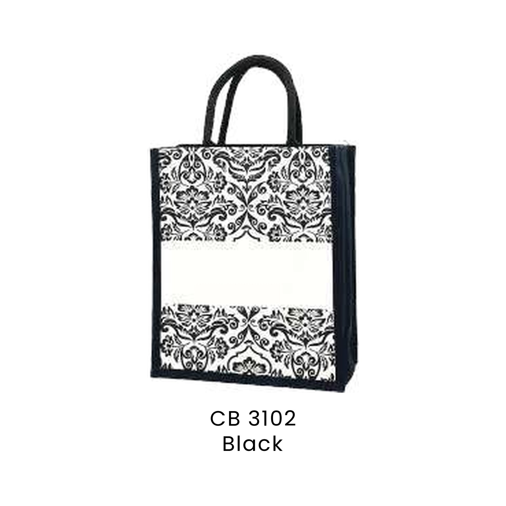 Canvas Bags - 10oz Laminated Canvas Damask-Print Tote (portrait) | CB31 | Black | CB3102 | Artiztee
