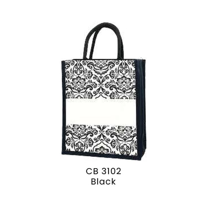 Canvas Bags - 10oz Laminated Canvas Damask-Print Tote (portrait) | CB31 | Black | CB3102 | Artiztee