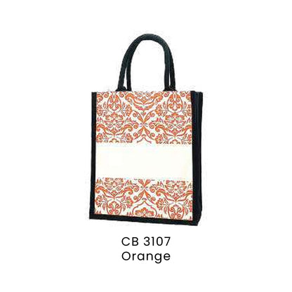 Canvas Bags - 10oz Laminated Canvas Damask-Print Tote (portrait) | CB31 | Orange | CB3107 | Artiztee