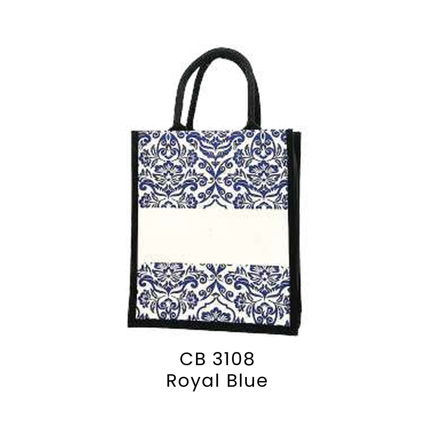 Canvas Bags - 10oz Laminated Canvas Damask-Print Tote (portrait) | CB31 | Royal Blue | CB3108 | Artiztee