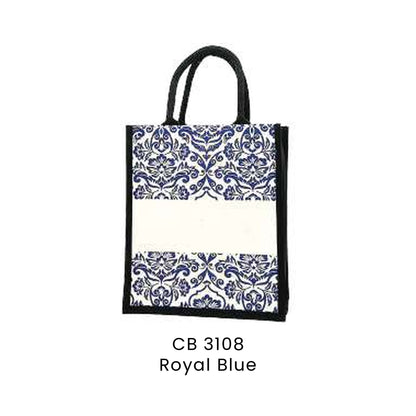 Canvas Bags - 10oz Laminated Canvas Damask-Print Tote (portrait) | CB31 | Royal Blue | CB3108 | Artiztee