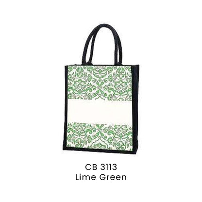 Canvas Bags - 10oz Laminated Canvas Damask-Print Tote (portrait) | CB31 | Lime Green | CB3113 | Artiztee
