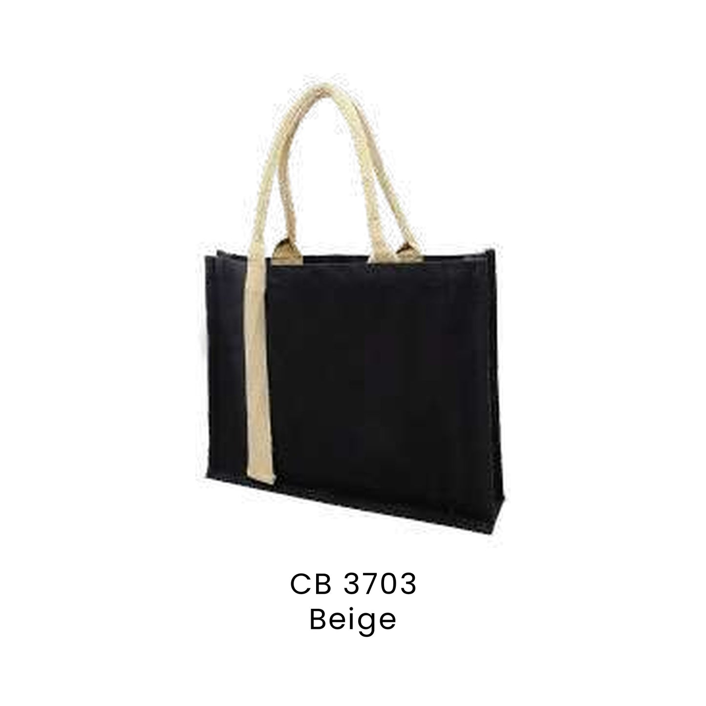 Canvas Bags - Laminated Canvas Bag with Strap (black body, landscape) | CB37 | Beige | CB3703 | Artiztee