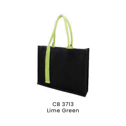 Canvas Bags - Laminated Canvas Bag with Strap (black body, landscape) | CB37 | Lime Green | CB3713 | Artiztee
