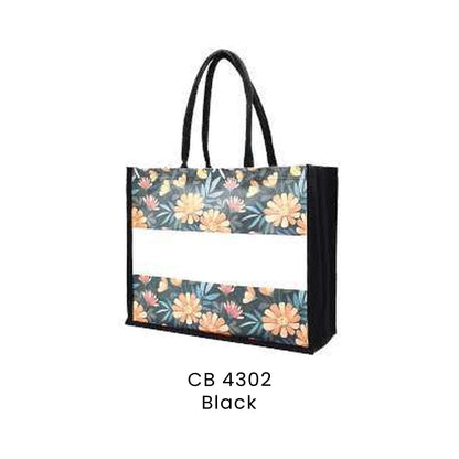 Canvas Bags - 10oz Laminated Canvas Floral-Print Tote (dark ground) | CB43 | Black | CB4302 | Artiztee