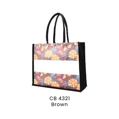 Canvas Bags - 10oz Laminated Canvas Floral-Print Tote (dark ground) | CB43 | Brown | CB4321 | Artiztee