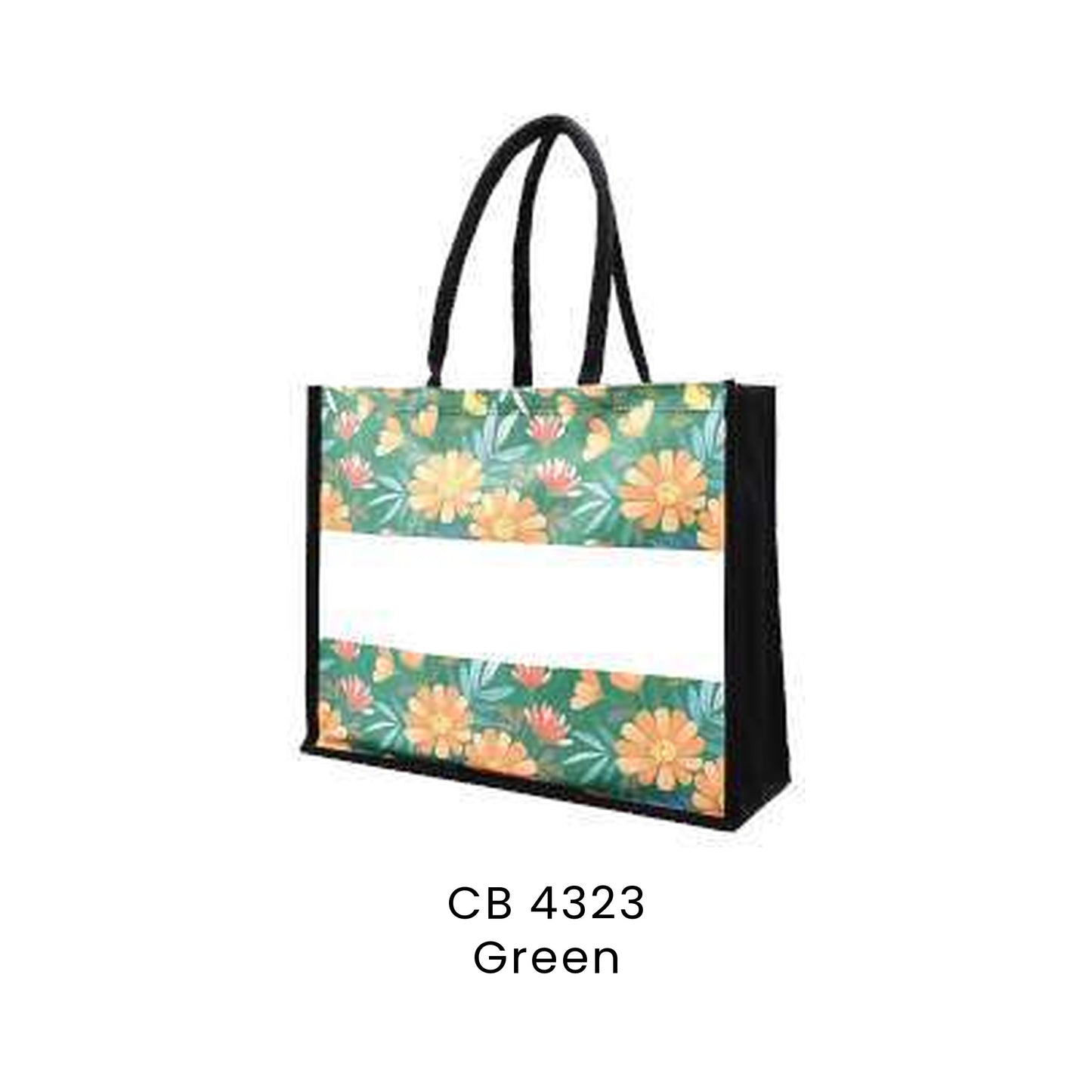 Canvas Bags - 10oz Laminated Canvas Floral-Print Tote (dark ground) | CB43 | Green | CB4323 | Artiztee