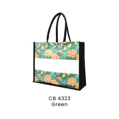 Canvas Bags - 10oz Laminated Canvas Floral-Print Tote (dark ground) | CB43 | Green | CB4323 | Artiztee