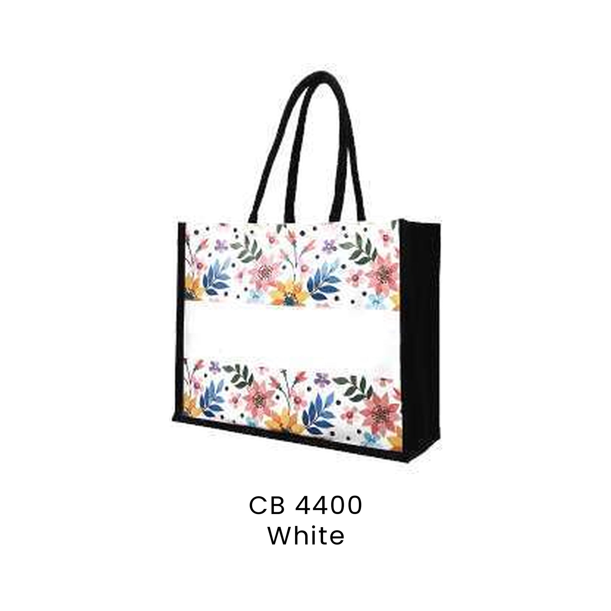 Canvas Bags - 10oz Laminated Canvas Floral-Print Tote (light ground) | CB44 | White | CB4400 | Artiztee