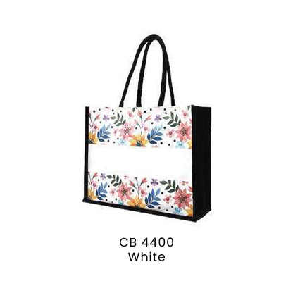 Canvas Bags - 10oz Laminated Canvas Floral-Print Tote (light ground) | CB44 | White | CB4400 | Artiztee
